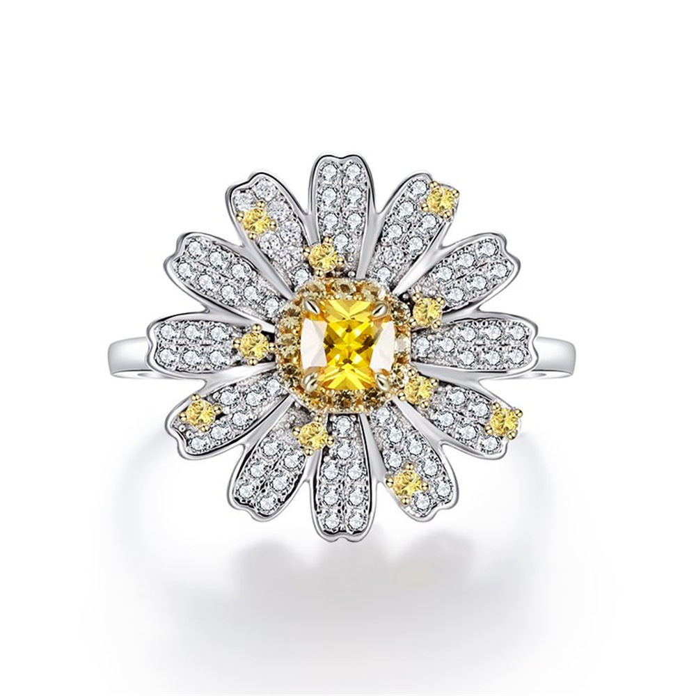 Sotiya Halo Cushion Cut Citrine Daisy Flower Ring High-carbon Zircon Sterling Silver-Sotiya