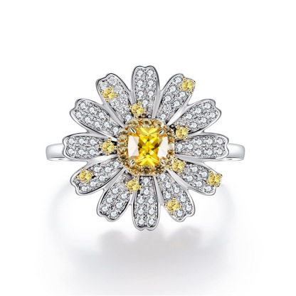 Sotiya Halo Cushion Cut Citrine Daisy Flower Ring High-carbon Zircon Sterling Silver-Sotiya