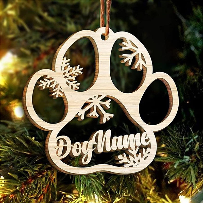 Sotiya Custom Wooden Pet Paw Name Tag Personalized Christmas Tree Ornament Gift for Dog-Sotiya