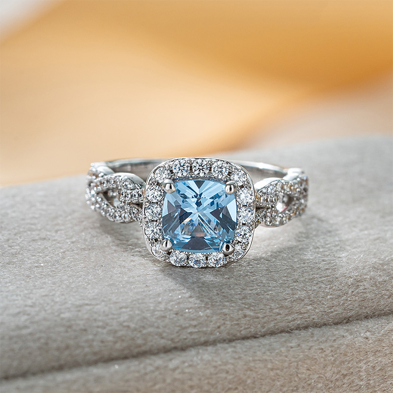 Sotiya Cathedral Interweaving Halo Cushion Cut Engagement Ring Sterling Silver-Sotiya