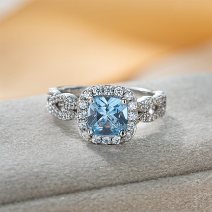 Sotiya Cathedral Interweaving Halo Cushion Cut Engagement Ring Sterling Silver-Sotiya