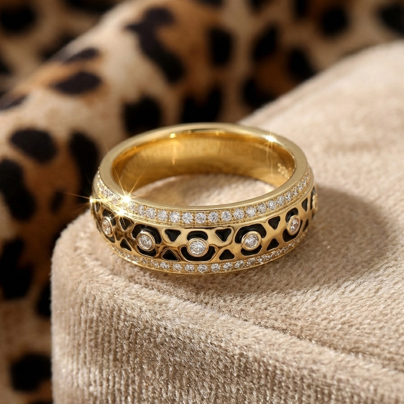 Sotiya Leopard Print Black Enamel Eternity Ring Sterling Silver-Sotiya