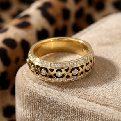 Sotiya Leopard Print Black Enamel Eternity Ring Sterling Silver-Sotiya