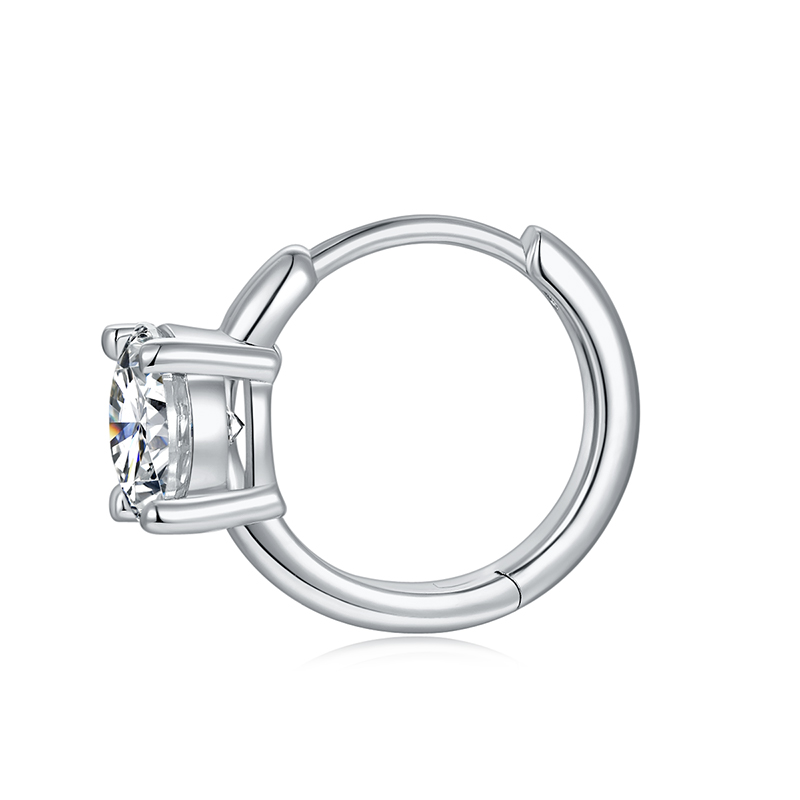 Sotiya Solitaire Round Cut Moissanite Huggie Hoop Earrings Sterling Silver-Sotiya