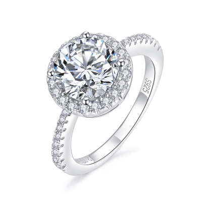 Sotiya Classic Halo Round Cut Moissanite Engagement Ring Sterling Silver