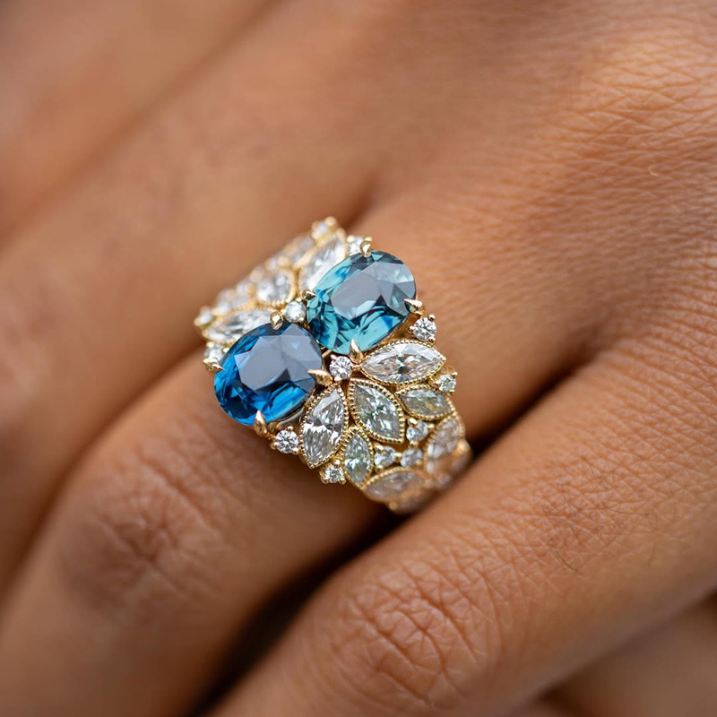 Sotiya Two Stone Oval Cut Leaf Milgrain Engagement Ring Sterling Silver-Sotiya