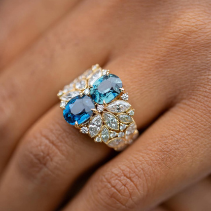 Sotiya Two Stone Oval Cut Leaf Milgrain Engagement Ring Sterling Silver-Sotiya