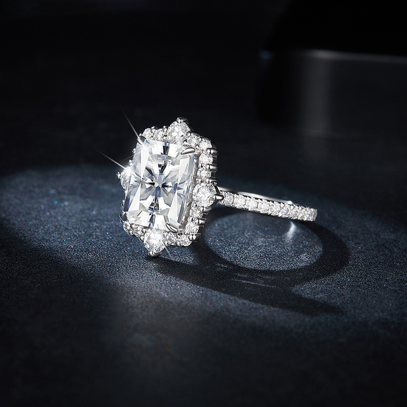 Sotiya Halo Radiant Cut Moissanite Engagement Ring Sterling Silver-Sotiya