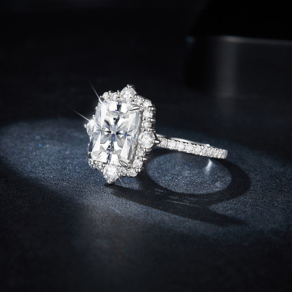 Sotiya Halo Radiant Cut Moissanite Engagement Ring Sterling Silver-Sotiya
