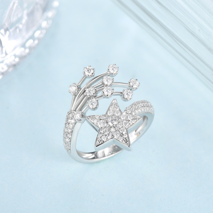 Sotiya Star Design Moissanite Cocktail Ring Sterling Silver-Sotiya