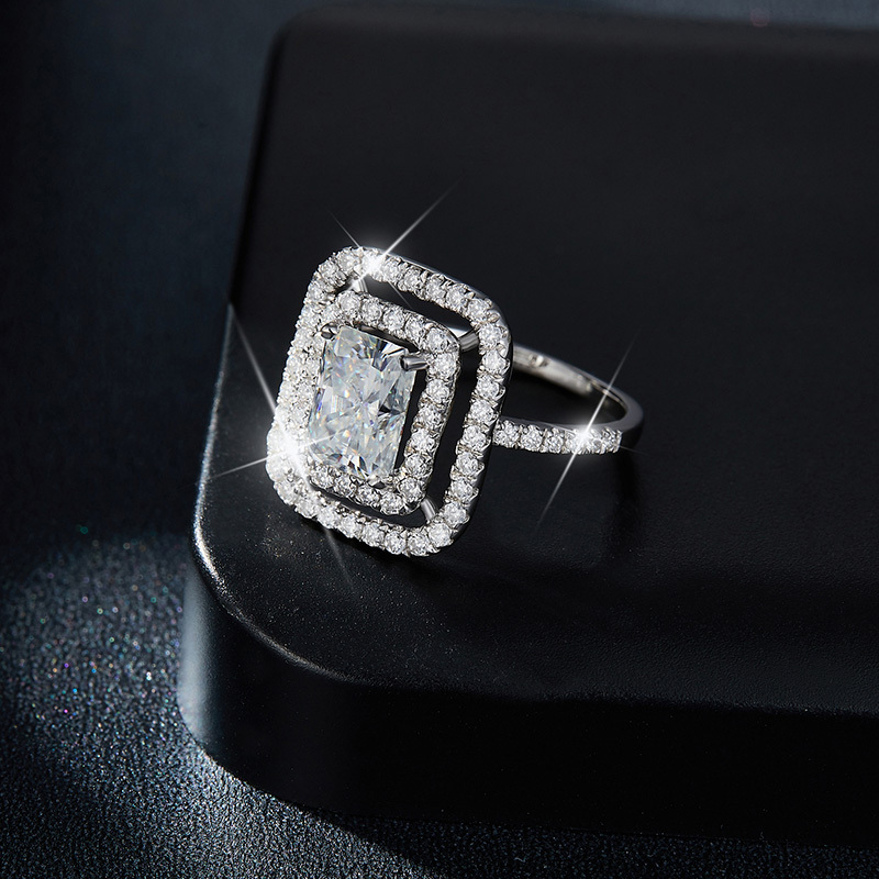 Sotiya Two Halo Radiant Cut Moissanite Engagement Ring Sterling Silver-Sotiya