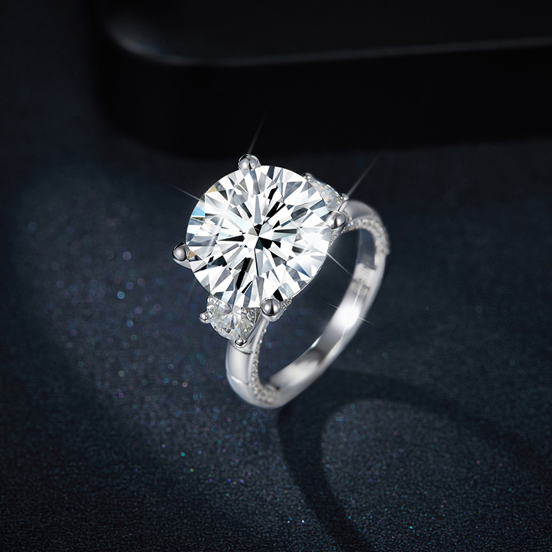 Sotiya Three Stone Round Cut Moissanite Engagement Ring Sterling Silver-Sotiya