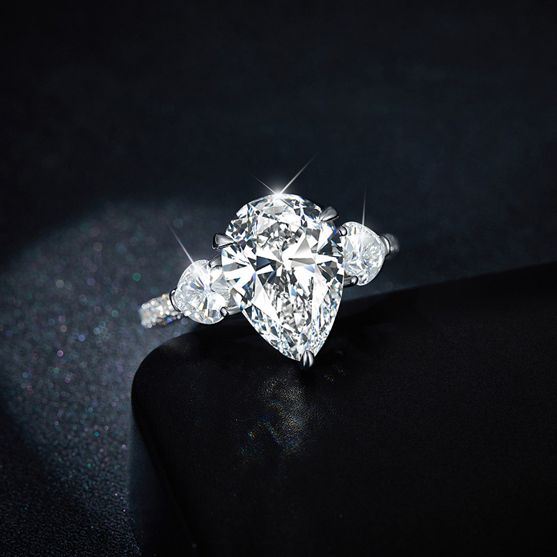 Sotiya Three Stone Pear Cut Moissanite Engagement Ring Sterling Silver-Sotiya