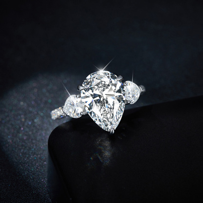 Sotiya Three Stone Pear Cut Moissanite Engagement Ring Sterling Silver-Sotiya