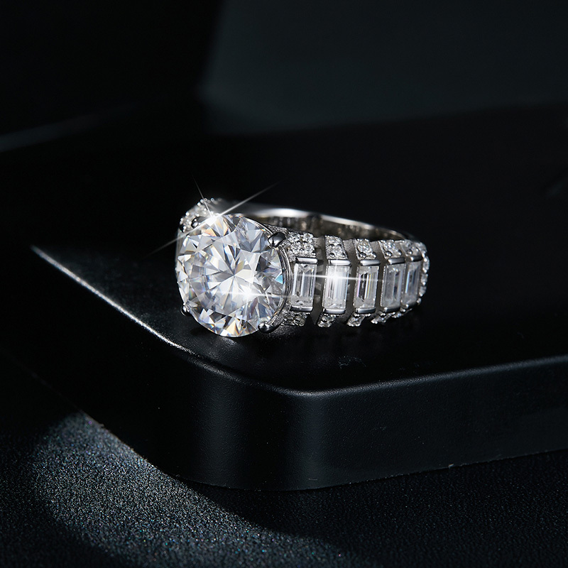 Sotiya Side Stones Round Cut Moissanite Engagement Ring Sterling Silver-Sotiya