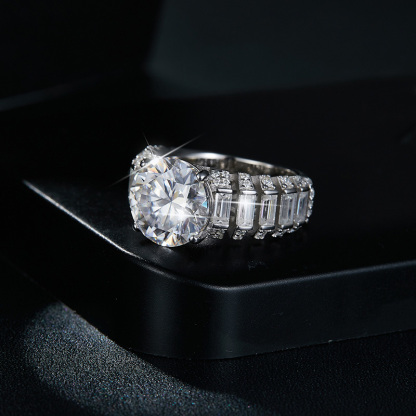 Sotiya Side Stones Round Cut Moissanite Engagement Ring Sterling Silver-Sotiya