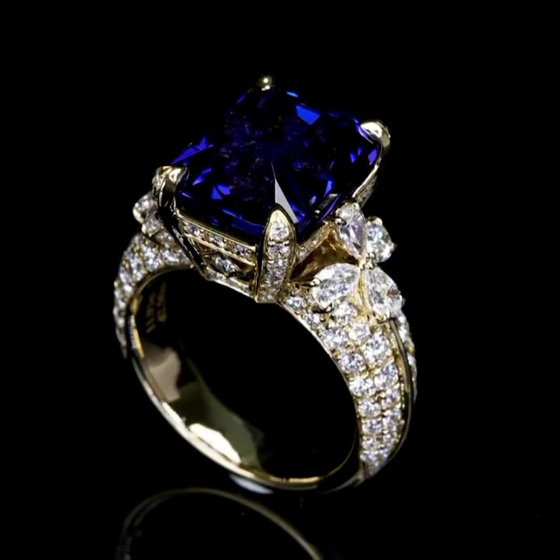 Sotiya Sapphire Radiant Cut Flower Engagement Ring Sterling Silver-Sotiya