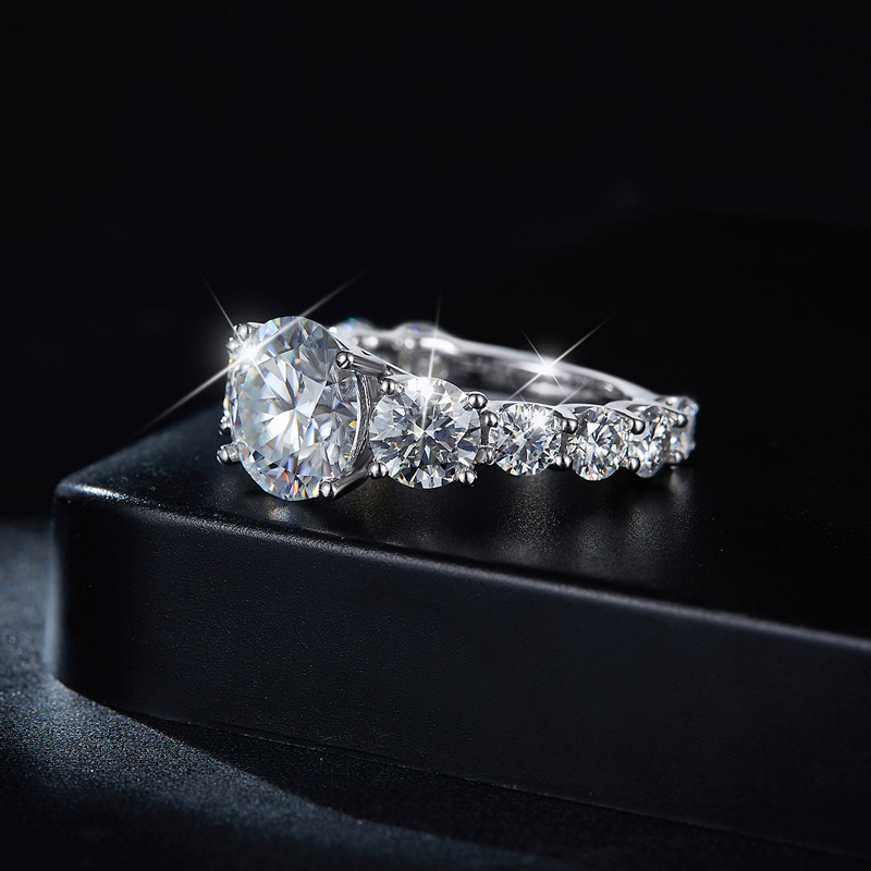 Sotiya Side Stones Round Cut Moissanite Engagement Ring Sterling Silver-Sotiya