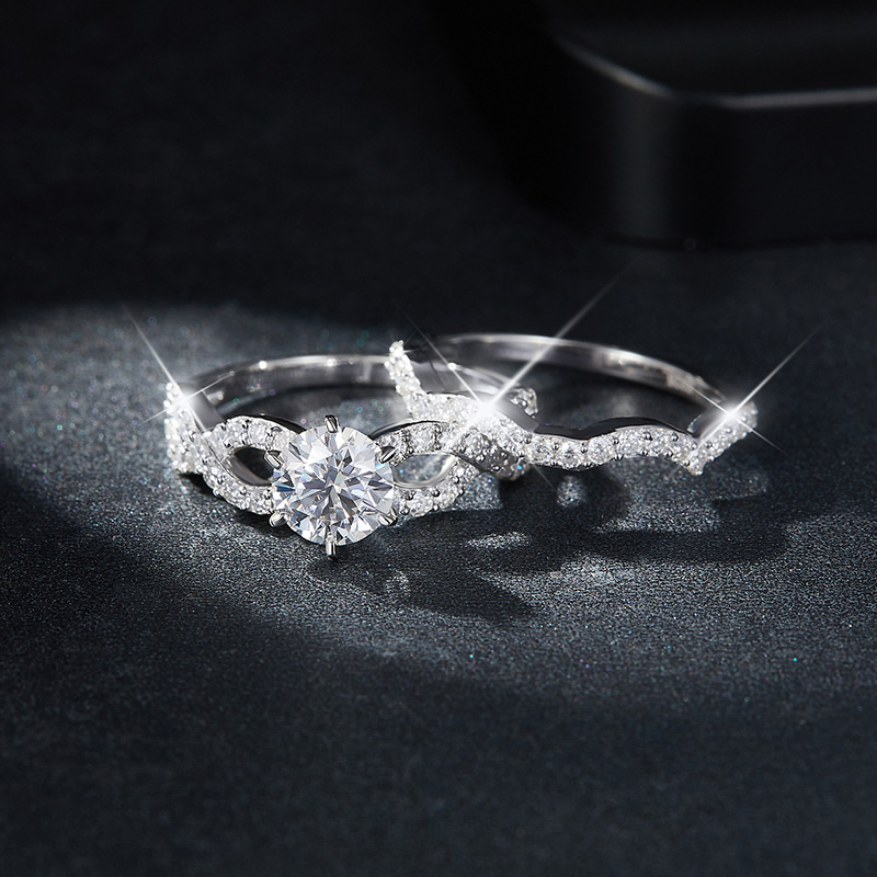 Sotiya 6 Prong Round Cut Twist Moissanite Wedding Bridal Ring Set Sterling Silver-Sotiya