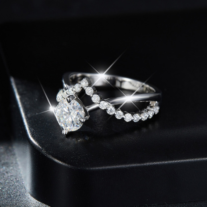 Sotiya Twist Shank Round Cut Moissanite Engagement Ring Sterling Silver-Sotiya