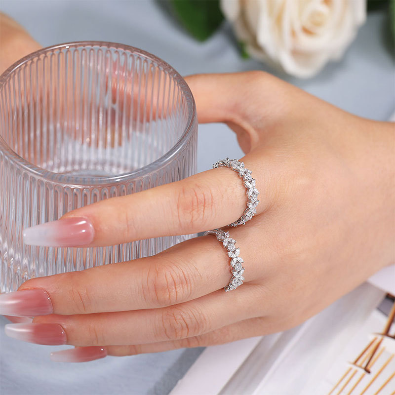 Sotiya Butterfly Design Marquise Cut Moissanite Anniversary Ring Sterling Silver-Sotiya