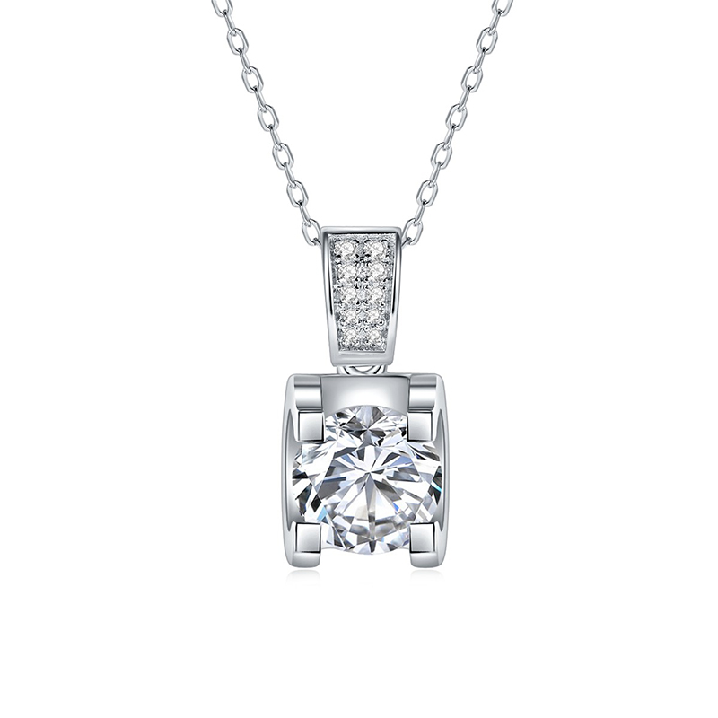 Sotiya Round Cut Moissanite Necklace Sterling Silver-Sotiya