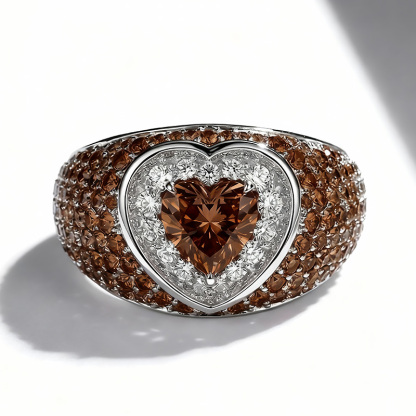 Sotiya Halo Heart Cut Gradient Micro Pave Coffee Engagement Ring Sterling Silver-Sotiya