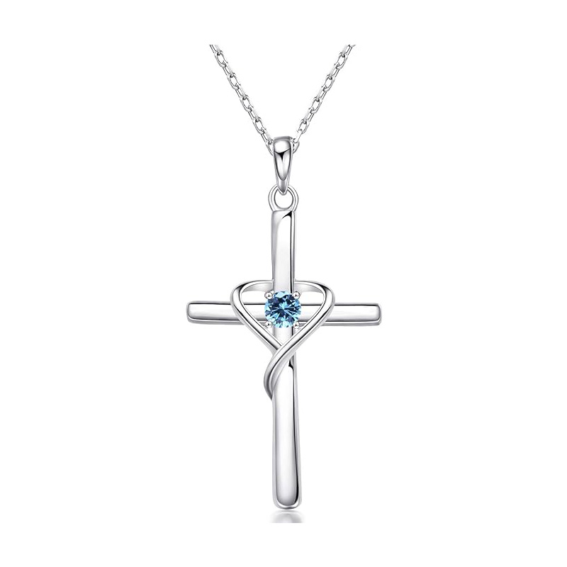 Sotiya 12 Birthstones Intertwined Cross Necklace Sterling Silver-Sotiya