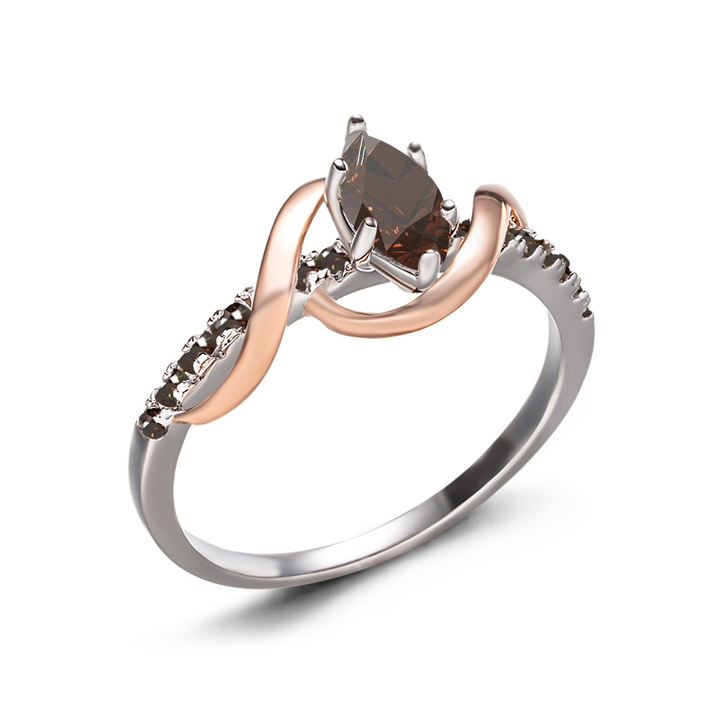 Sotiya Intertwined Ribbons Two Tone Marquise Cut Coffee Engagement Ring Sterling Silver-Sotiya