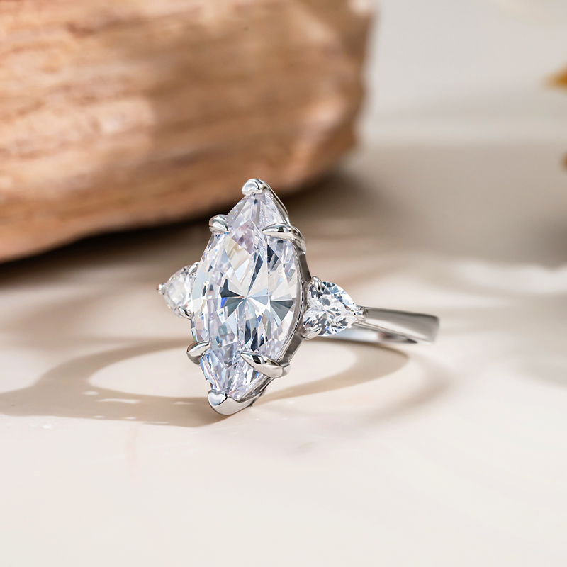 Sotiya Three Stone Marquise Cut Engagement Ring High-carbon Zircon Sterling Silver-Sotiya