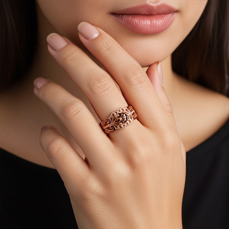 Sotiya Victorian Rococo Enamel Round Cut Coffee Engagement Ring Sterling Silver-Sotiya