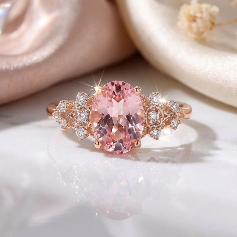 Sotiya Floral Sidestones Pink Oval Fantasy Starbrite Cut Engagement Ring Sterling Silver-Sotiya