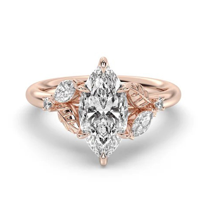 Sotiya Marquise Cut Leaves Nature Inspired Engagement Ring Sterling Silver