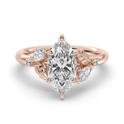 Sotiya Marquise Cut Leaves Nature Inspired Engagement Ring Sterling Silver