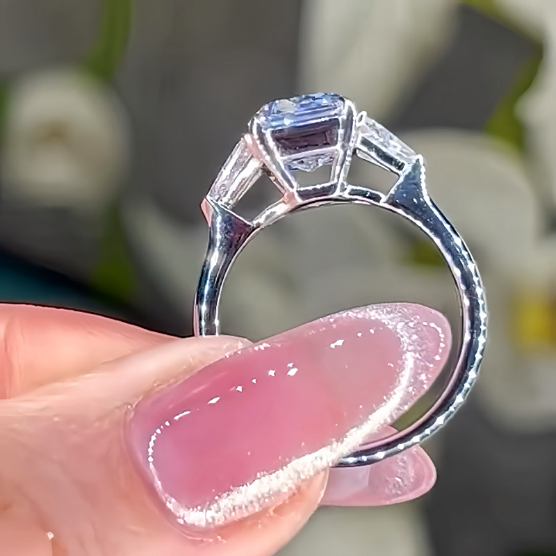 Sotiya Three Stone Radiant Cut Engagement Ring High-carbon Zircon Sterling Silver