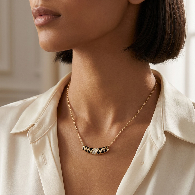 Sotiya Leopard Print Enamel Necklace Sterling Silver-Sotiya