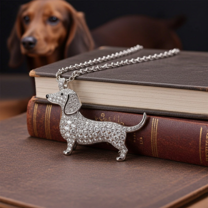 Sotiya Best Buds Dachshund Full Stone Round Cut Necklace Sterling Silver-Sotiya