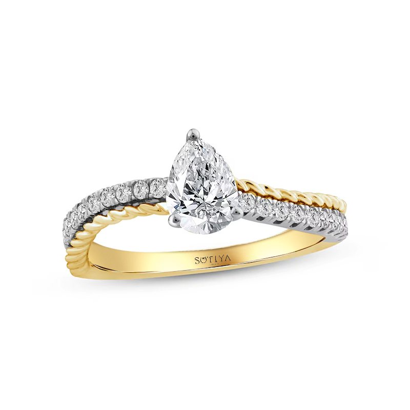 Sotiya Two Tone Curved Shank Pear Cut Engagement Ring Sterling Silver