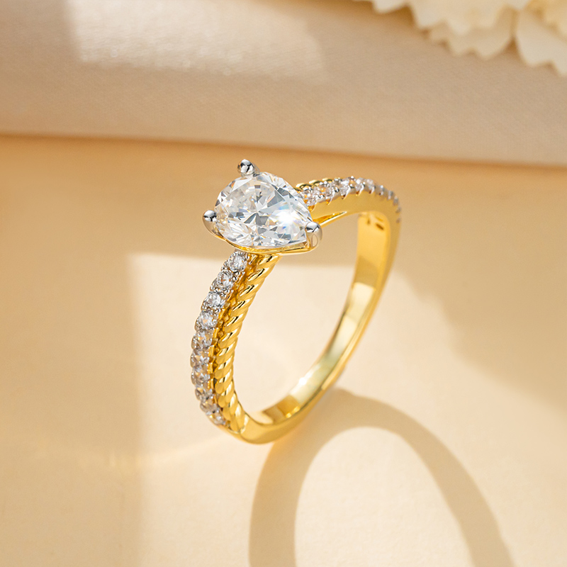 Sotiya Two Tone Curved Shank Pear Cut Engagement Ring Sterling Silver