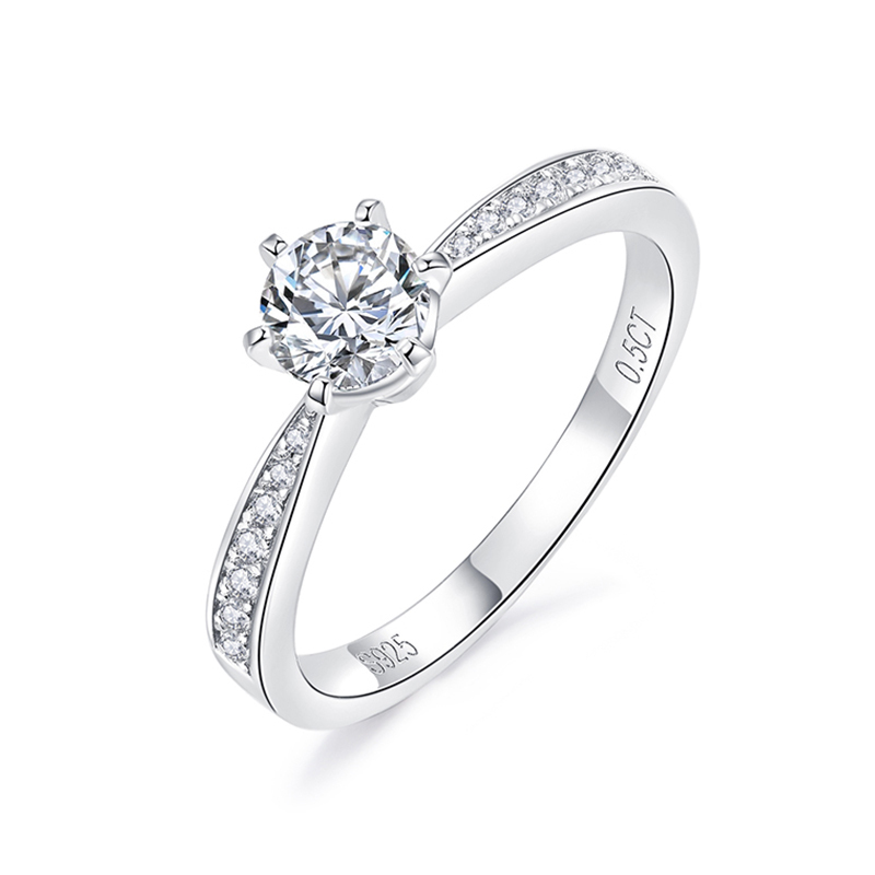 Sotiya 6 Prong Round Cut Moissanite Engagement Ring Sterling Silver-Sotiya