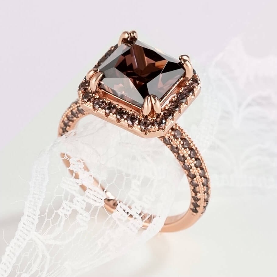 Sotiya Halo Princess Cut Chocolate Engagement Ring Sterling Silver