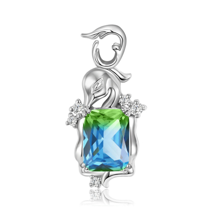 Sotiya Swan Design Emerald Cut Watermelon Necklace Sterling Silver-Sotiya