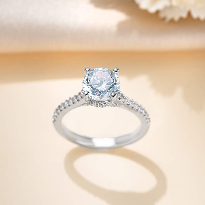 Sotiya Cathedral Hidden Halo Round Cut Engagement Ring Sterling Silver