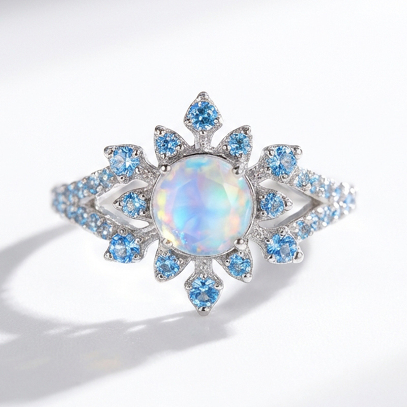 Sotiya Best Buds Snowflake Moonstone Round Cut Cocktail Ring Sterling Silver-Sotiya