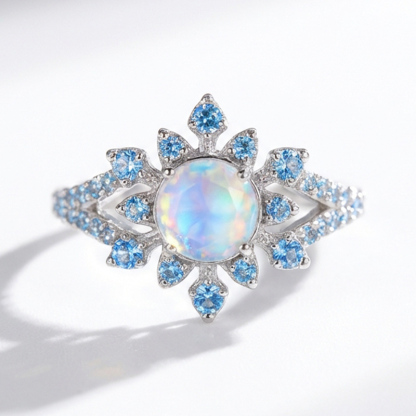 Sotiya Best Buds Snowflake Moonstone Round Cut Cocktail Ring Sterling Silver-Sotiya