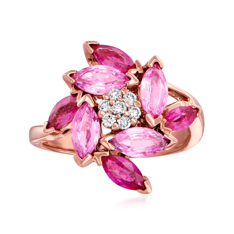 Sotiya Multi Colored Marquise Cut Hot Pink and Ruby Flower Ring Sterling Silver-Sotiya