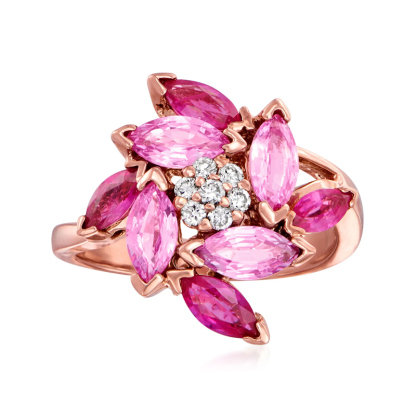 Sotiya Multi Colored Marquise Cut Hot Pink and Ruby Flower Ring Sterling Silver-Sotiya