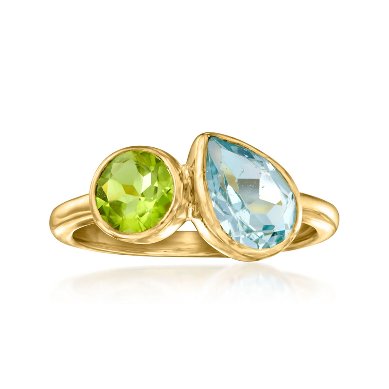 Sotiya Toi et Moi Round Peridot and Pear Cut Aquamarine Two Stone Engagement Ring Sterling Silver-Sotiya