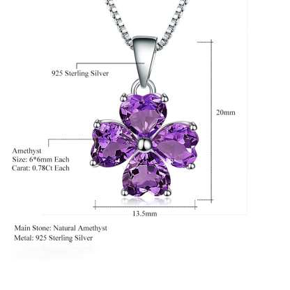 Sotiya Natural Gemstone Amethyst Four Leaf Clover Design Necklace Sterling Silver-Sotiya
