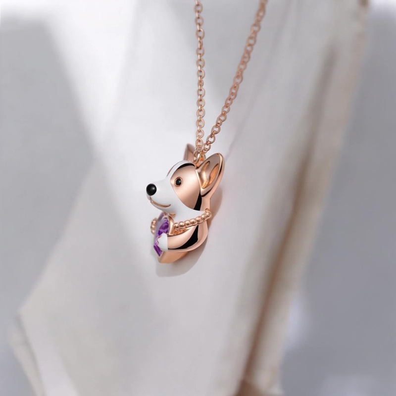 Sotiya Corgi Embraces Love Heart Birthstone Necklace-Sotiya